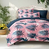 baratos 100% algodão-Capa de Edredom de Folhas Tropicais Tamanho Queen Conjunto de Roupa de Cama Conjunto de Capa de Colcha Cobertura de Edredom Macia Leve com 2 Fronhas para Verão Primavera