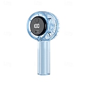 abordables Ventilateurs-Ventilateur mini compact avec écran LED et torche – Ventilateur rechargeable USB à 5 vitesses pour les voyages en intérieur et extérieur