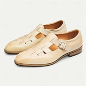 cheap Premium Leather Sandals-Men&#039;s Chic White Leather Monk Strap Shoes - Stylish Choice for Summer Weddings and Formal Events
