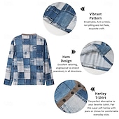 billige Geometrisk-Herre Grafisk Ruter Henly-skjorte Vaffel T-skjorte Langermet 3D-utskrift Designer Fritid Vintage retro Sport &amp; Utendørs Ferie Festival Vår &amp; Vinter Lyseblå Navyblå Kongeblå Blå Himmelblå Henley