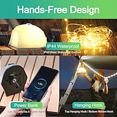 abordables Linternas y luces de camping-Luces LED para exteriores, cadena de luces, luces para carpa, almacenamiento rápido, cadena de luces para acampar de 15 m con 9 modos, impermeable, tipo C, 4000 mAh, recargable, lámpara LED portátil