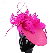 baratos Capacete de Casamento-Peça para Cabeça Sinamay Casamento Festa de Noite Elegante Casamento Com Penas Capacete Chapéu