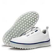 baratos Sapatos de Golfe Masculinos-Sapatos de golfe brancos ultraleves masculinos com detalhes em azul, material de microfibra, ajuste confortável para jogadores de golfe profissionais