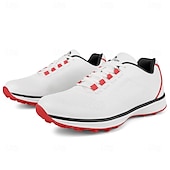 preiswerte Herren Golfschuhe-Herren Performance Golf Sneaker in Weiß mit roten Schnürsenkeln, atmungsaktive Mikrofaser, ideal für Amateurgolfer