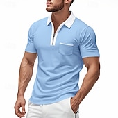 voordelige Klassieke polo voor heren-Voor heren Polo met kwartrits Golfshirt Dagelijks Feestdagen Kwart ritssluiting Korte mouw Modieus Basic Kleurenblok Lapwerk Zomer Lente Normale pasvorm Licht Blauw Zwart Wit Wijn Marineblauw Oranje