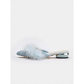 abordables Ballerines femme-mules plates blanches et duveteuses à bout pointu – chaussures confortables à enfiler en fausse fourrure pour des tenues décontractées et chics