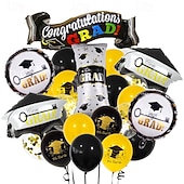 economico Decorazione di Laurea-set di palloncini in lattice e foil per feste di laurea, decorazioni per la festa di laurea in nero e oro, forniture per l&#039;allestimento della scena della festa