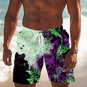 billige Tropiske planter og blomster-Herre Blomstermønster Blend farge Blomster Badeshorts Surfeshorts Medium Midje Tropisk Gatemote Hawaiisk Feriereise Snorer Mesh fôr Elastisk midje Designer Klær