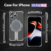 Недорогие Чехлы для iPhone-телефон Кейс для Назначение iPhone 16 Про Макс Плюс Айфон 15 Про Макс Плюс iPhone 14 13 12 Pro Max Plus Кейс на заднюю панель со стендом Магнитный Поддержка беспроводной зарядки Ретро Металл