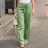 abordables Pantalon uni en coton et lin-Femmes Pantalon en coton et lin Slacks Mode Streetwear Confort Longueur complète Taille haute Uni Conception à cordon élastique Confortable Rue Sortir Bleu œuf de mer Gris Noir Blanche Été Coupe