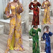 abordables Robes fleuries élégantes-Femme robe longue robe soirée Robe froncée Mode Soirée Standard Fleur manche longue Col V Jaune Vin Bleu Vert Eté