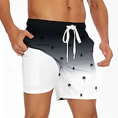 cheap Tropical Plants &amp; Flowers-Men&#039;s Coconut Tree Gradient Color Lined Shorts 2 in 1 Board Shorts Swim Trunks Mid Waist Hawaiian Beach Wear Side Pockets With Compression Liner Elastic Drawstring Waist Designer Clothing Apparel
