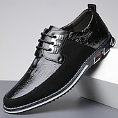 cheap Casual-Men&#039;s Derby Lace-Up Shoes with Crocodile-Patterned Leather and Black Suede, Stylish Sporty Sole for Casual and Business Casual Wear