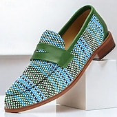abordables Chaussures en Tissage Texturé-Mocassins à boucle en nylon tissé vert pour homme - Chaussures décontractées uniques