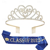 cheap Graduation Decoration-Graduation Party Supplies Kit, Glittered Metal Graduation Princess Grad Crown Tiara, Class of 2025 Graduate Sash, Rhinestone Letter Headpiece, Alloy Tiara and Sash Set