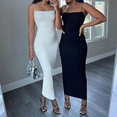 ieftine Rochii de absolvire-Pentru femei Rochii Midi Rochie albă Rochie de absolvire Rochie de petrecere Rochie Slip Elegant Modă Petrecere Zi de Naștere Concediu Fit regulat Simplu Fără manșon Bretele Spagheti Negru Alb