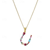 economico I regali-collana con lettera personalizzata, catena hip hop per clavicola, ciondolo con alfabeto in zircone colorato micro-pavé di rame, regalo di gioielli unico per la festa della mamma
