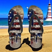 tanie Graficzne buty do druku-męskie klapki z amerykańską flagą – patriotyczne sandały w gwiazdy i paski na lato, na Dzień Niepodległości i na plażę