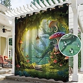 preiswerte Wasserdichte Vorhänge-Wasserdichter Outdoor Vorhang Außenvorhang für Privatsphäre, Außenjalousien, verschiebbare Terrassenvorhangvorhänge, Pergolavorhänge mit Ösen, Pilzwald für Pavillon, Balkon, Veranda, Party