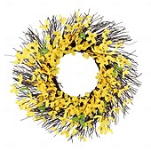 abordables Couronnes et guirlandes-couronne de printemps guirlande de brindilles florales artificielles jaunes - décoration rustique suspendue pour portes, clôtures, jardins &amp;terrasse