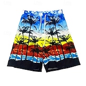 baratos calções de banho e calções de surf-Homens Calção Justo de Natação Shorts de Natação Bermuda de Surf Calças Com Cordão Com bolsos Natação Surfe Praia Esportes Aquáticos Tropical Estampado Verão Primavera
