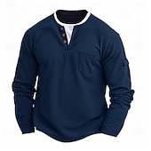 cheap Men's Casual T-shirts-Men's T Shirt Tee Tee Top Long Sleeve Shirt Long Sleeve Henley Spring Fall Plain Fashion Designer Basic Pockets 2 in 1 Vacation Street Going out Navy Blue Top Tee for Men