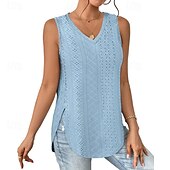 abordables Chemises et blouses-Femmes Chemisier Uni Moderne Occasionnel Sans manches Col en V Hauts Réguliers Quotidien Fête Sortir Asymétrique Vert herbe Noir Blanche Rose Claire Bleu Été