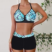 preiswerte Bikini-Sets-Damen Badeanzug Bikini Zweiteilig Monokini Freche Unterhose Bademode Gestrickt Urlaub Tropisch Farbblock Gestreift Stürzen Ärmellos Badeanzüge
