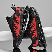 preiswerte Herren Laufschuhe-Sportliche Herren-Sneaker, auffälliges Flammen-Design in Schwarz und Rot, Sportschuhe zum Laufen und fürs Fitnessstudio