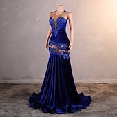 ieftine Rochii de Seară-Rochie de seară tip Sirenă  Trompetă Elegantă Rochie Formală de Bal cu tren scurt mânecă scurtă gât rotund brodată cu paiete și aplicații de mărgeluțe