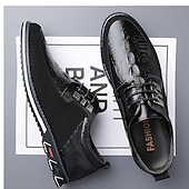 cheap Casual-Men&#039;s Derby Lace-Up Shoes with Crocodile-Patterned Leather and Black Suede, Stylish Sporty Sole for Casual and Business Casual Wear