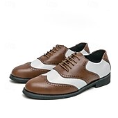 baratos Formal-Sapatos Oxford Brogue Masculinos Bicolor com Ponta Asa em Branco e Marrom, Sapatos Sociais Vintage em Couro Inspirados em Gatsby para Festas, Casamentos e Eventos Formais de Jazz na Década de 1920