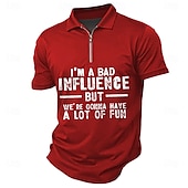 cheap Men&#039;s Fun Text Polo-Men&#039;s Text Zip Polo Shirts Short Sleeve Polo Shirts Collared Shirts Casual Outdoor Athleisure 3D Print Summer Black Red Dark Green