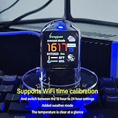 baratos Luzes Decorativas Inteligentes-Luzes noturnas LED Wi-Fi sincronizado com relógio de tubo Nixie Tela LCD de 1,54 polegadas Exibição do clima 12/24 horas Toque eletrônico para alternar temas Relógio Relógio digital RGB com recurso de