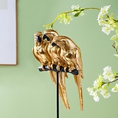 abordables Statues-Figurine en résine de trois perroquets, sculpture de décoration intérieure moderne, statue de perroquet colorée pour le salon, meuble TV, table d&#039;entrée, ornement d&#039;oiseau artistique pour la