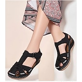 cheap Comfort Sandals-Women&#039;s Casual Comfort Sandals – Vintage Arch Support Velcro Walking Sandals with Hollow Design for Summer &amp; Outdoor Wear