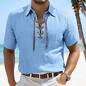 economico Vacanza-Per uomo Camicia Camicia di lino Camicia Estiva Camicia da Spiaggia Semplice Vacanza Casuale Bianco Verde militare Grigio scuro Azzurro Manica Corta Colletto Estate Primavera Abbigliamento Coulisse