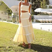 preiswerte Abschlusskleider-Damen Midikleid Weißes Kleid Abschlusskleid Zweiteiliges Kleid Mode Geburtstag Abschlussfeier Date Normale Passform Farbblock Ärmellos Spaghettiträger Hellgelb Weiß Sommer