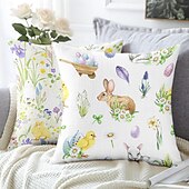 cheap Holiday Cushion Cover-Easter Rabbit Eggs Decorative Toss Pillows Cover 1PC Soft Square Couch Cushion Case Pillowcase for Bedroom Livingroom Sofa Chair
