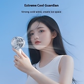abordables Ventilateurs-Ventilateur mini compact avec écran LED et torche – Ventilateur rechargeable USB à 5 vitesses pour les voyages en intérieur et extérieur