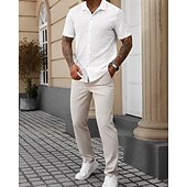economico camicia da uomo con bottoni-Per uomo Camicia Camicia Estiva Camicia casual Camicia da Spiaggia Camicia con Bottoni Bianco Manica Corta Semplice Colletto a Camicia Vacanza Camicia hawaiana Abbigliamento Poliestere Moda Casual