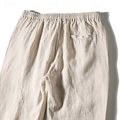 cheap Classic-Men&#039;s Linen Pants Trousers Summer Pants Beach Pants Pocket Drawstring Elastic Waist Plain Comfort Breathable Vacation Daily Holiday Hawaiian Boho Navy Blue Beige