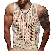 cheap Tank Tops-Men&#039;s Tank Top Vest Top Undershirt Sleeveless Shirt Sleeveless Crewneck Spring Plain Fashion Designer Hole Vacation Street Going out Beige Top Tee for Men