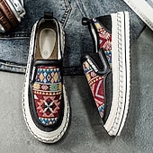 cheap Slip-On Casual Shoes-Men's Black and Red Slip-On Walking Shoes with Tribal Pattern – Comfortable and Stylish Sneakers for Casual and Outdoor Activities