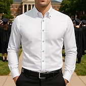 economico camicia da uomo con bottoni-Per uomo Camicia di laurea Maglietta da laureato Maglietta della classe del 2025 Maglia Senior Camicia Estiva Camicia casual Nero Bianco Blu marino scuro Manica Lunga Colore Solido / Tinta Unita