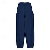 economico Pantaloni in lino e cotone semplici-Per donna Gamba larga Pantaloni Vacanza Moda Lunghezza intera Misura del girovita medio Semplice Elastico in vita Traspirante Confortevole Micro-elastico Streetwear Abbigliamento quotidiano Uscire