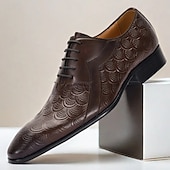 baratos Sapatos Sociais Clássicos-oxfords masculinos de couro marrom com relevo – sapatos kentucky derby para negócios e eventos especiais