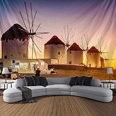 billiga Ocean Beach Gobeläng-Landskap Strand Vindkraftturbiner Tapestry Stor Tapestry Mural Dekor Fotobakgrund Filt Gardin Hem Sovrum Vardagsrum Dekoration