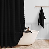 olcso Zuhanyfüggönyök-Boho Tanyasi Zuhanyfüggöny Készlet 180cm*180cm(70&quot;*70&quot;) Modern Pamut Vászon Anyag Zuhanyfüggöny a Semleges Vidéki Fürdőszobai Dekorációhoz Barna Bohemian Rusztikus