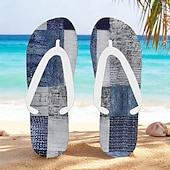 cheap Vacation Sandals-Men’s Blue Leaf Printed Flip Flops – Tropical &amp; Stylish Style for Beach Vacations, Island Hopping &amp; Beachside Dinners